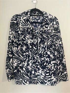 Laura Ashley Navy & White Tropical Zip Jacket